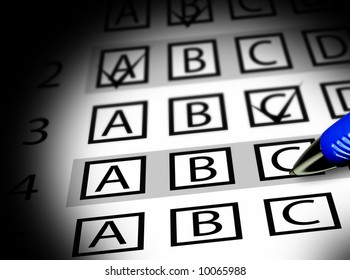 Test exam sheet with multiple choices
