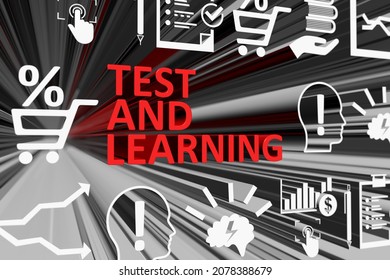 TEST AND LEARN concept blurred background 3d render illustration