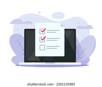 Test Online Exam Admission Icon Or Vote Poll Quiz Checklist From Graphic On Laptop Computer Pc, Survey Questionnaire Check List Assessment, Examination Results Report Digital Electronic