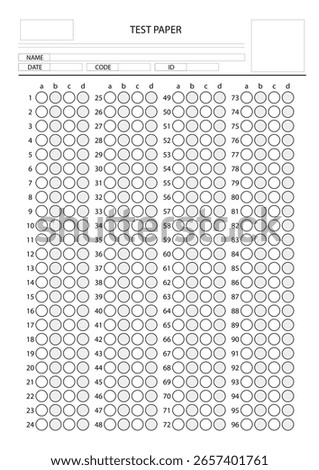 Test paper with blank fields and checkboxes. Exam for students