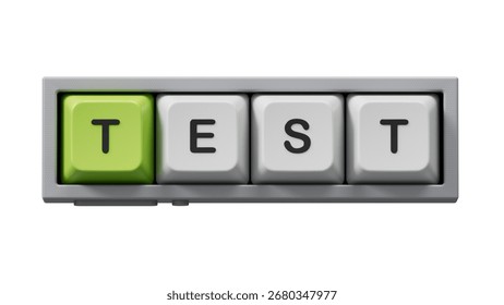 test.3D illustration of Computer keyboard keys.close up of Computer keyboard keys,3D rendering on Green Screen for footage and clipping path.