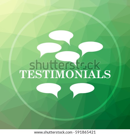 Testimonials icon. Testimonials website button on green low poly background.