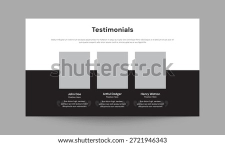 Testimonials slide presentation template with modern clean and professional design. Perfect for showcasing client reviews, customer feedback, success stories, and endorsements in corporate presentations and pitch decks.