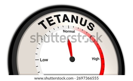 Tetanus at normal levels, displayed on a barometer or tachometer, showing moderate bacterial infection with noticeable muscular and neurological effects, manageable under proper care