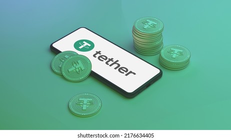 Tether Coin Logo On Phone 3d Stock Illustration 2176634405 