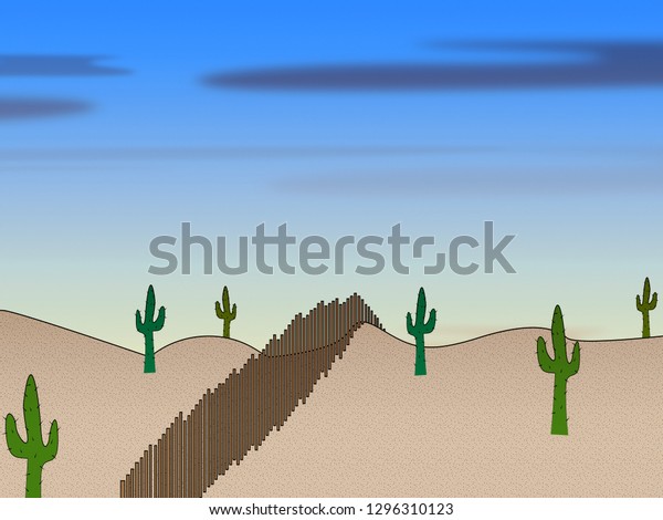 Texas Border\
Wall Or Fence Represents American Immigration Protection. Lone Star\
State Security - 3d\
Illustration
