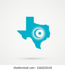 Texas Map In Turkic Council Flag Colors.