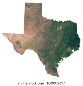 Texas State Satellite Image Isolated On White Background. Isolated Map Of Texas (TX). USA State Photo From Space. Elements Of This Image Furnished By NASA.