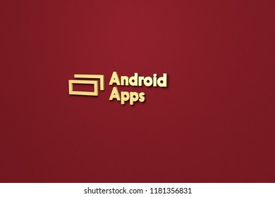Text Android Apps with yellow 3D illustration and red background