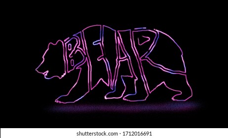 The text BEAR written in the shape of bear with neon light effect. animal text outline with neon light effect.