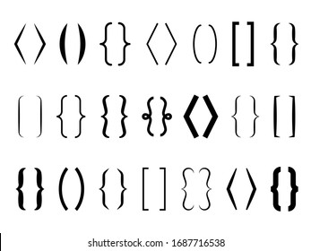 Text brackets. Curly braces, square and corner parentheses. Bracket punctuation shapes for messages. calligraphy communication typography symbols