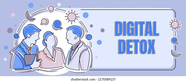 Text caption presenting Digital Detox  Word Written Free Electronic Devices Disconnect to Reconnect Unplugged Multiple Heads Conttected Showing World Globe New Technology Ideas 