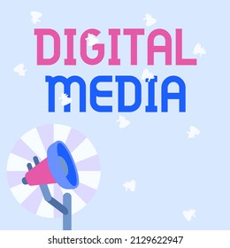 Text caption presenting Digital Media. Internet Concept Accessing any digitized content using etechnology system Illustration Of Pole Megaphone With Sun Raises Making Announcements. - Powered by Shutterstock - Get 15% off with code: PIKWIZARD15