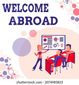 Text caption presenting Welcome Abroad. Business showcase something that you say when someone gets on ship Presenting Project Report Concept, Reporting Business Status