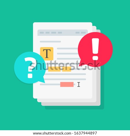Text document file chat commenting or editing docs online flat cartoon illustration, shared file collaborated with highlighted text editor and chat comments notifications, concept of docs share image