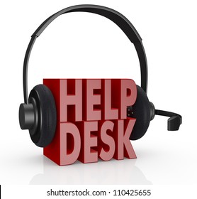 The Text Help Desk And Headphones With A Mic Over It (3d Render)