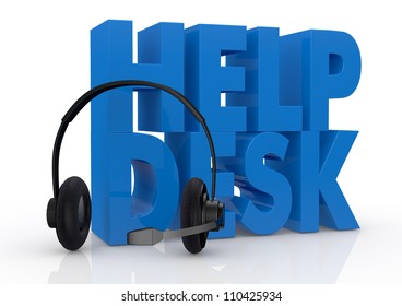 The Text Help Desk And Headphones With A Mic Near It (3d Render)