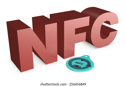 Text: Nfc, With A Nfc Tag On White Background (3d Render)