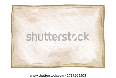 Text template. Old paper. An antique manuscript sheet for a letter or note. An isolated object, hand-painted with watercolors. Templates with empty space for vintage letters or simple text