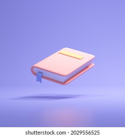 Textbook icon with cartoon style isolated on purple background. 3d rendering