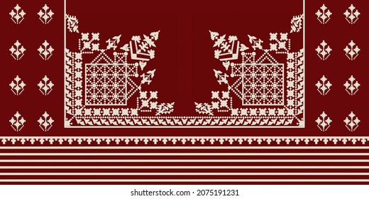 Textile border geometric ethnic border design Mughal motif seamless floral pattern 