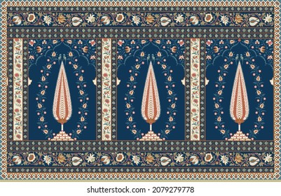 Textile Border Geometric Ethnic Border Design Mughal Motif Seamless Floral Pattern