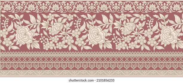 Textile Border Geometric Ethnic Border Design Mughal Motif Seamless Floral Pattern