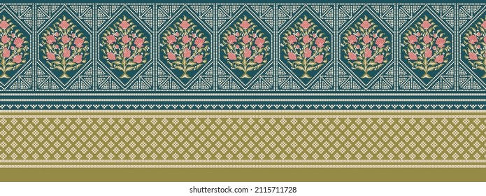 Textile Border Geometric Ethnic Border Design Mughal Motif Seamless Floral Pattern