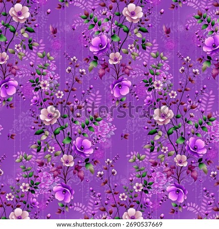 Textile Design Border SHirt pattern allover pattern and Seamless vector pattern with exotic floral motifs in stylized vintage look on bright pink background
