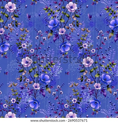 Textile Design Border SHirt pattern allover pattern and Seamless vector pattern with exotic floral motifs in stylized vintage look on bright pink background