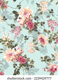 textile design with cute flower pattern image