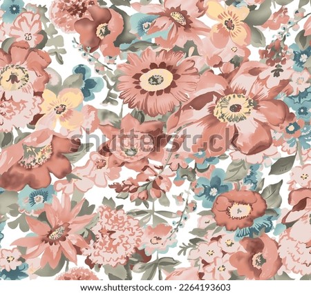 textile design with cute flower pattern image