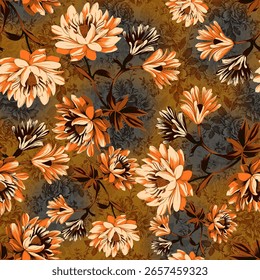 Textile design digital border and pattern. Create with unique flowers multi colored elements .
Ethnic ikat damask ornaments rugs and etc