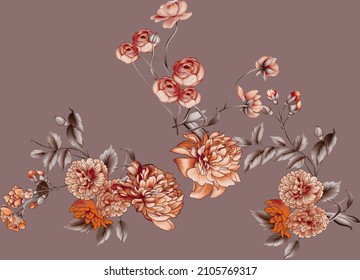 Textile design floral motif design for ladies shirt front and back beautiful flowers and ornaments illustration creative motif for luxury shirt printing design 