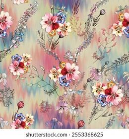 Textile design multicolor pattern in reapeat for women fabric printing like abstract ethnic ikat floral flowers texture backgrounds. And use for others like wallpapers wedding card greeting cards etc.