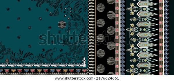Textile Digital design decor border motif vintage\
Turkish ornament ethnic traditional thai retro style flower details\
suitable frame for women cloth front back dupatta used in fabric\
textile industry\
