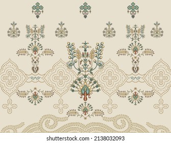 Textile digital design motif  border pattern hand made artwork suitable for women cloth designs front back and duppata print.Set of Oriental damask patterns for greeting cards and wedding invitations.