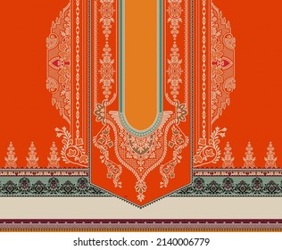 Textile digital design motif pattern decor border Mughal paisley abstract shape of baroque geometric ornaments damask suitable for women cloth designs front back and duppata print textile industry.