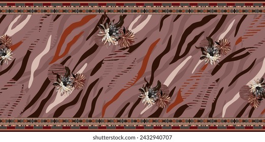 Textile digital design motif pattern decor hand made artwork frame gift card wallpaper women cloth ornament abstract border rug ethnic ikat etc new semi bold flower designs with geomatrical working
