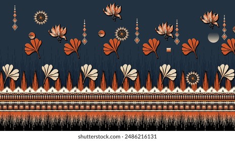 Textile digital design motif pattern decor hand made artwork frame gift card wallpaper women cloth ornament abstract border rug ethnic ikat etc new semi bold flower designs with geomatrical working
