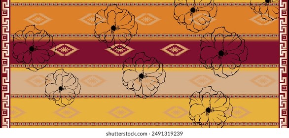 Textile digital design motif pattern decor hand made artwork frame gift card wallpaper women cloth ornament abstract border rug ethnic ikat etc new semi bold flower designs with geomatrical working
