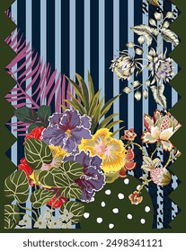 Textile digital design motif pattern decor hand made artwork frame gift card wallpaper women cloth ornament abstract border rug ethnic ikat etc new semi bold flower designs with geomatrical working
