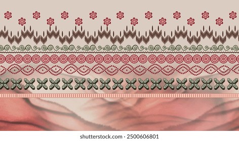 Textile digital design motif pattern decor hand made artwork frame gift card wallpaper women cloth ornament abstract border rug ethnic ikat etc new semi bold flower designs with geomatrical working