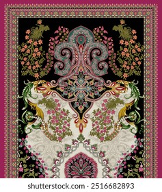 Textile digital design motif pattern decor hand made artwork frame gift card wallpaper women cloth ornament abstract border rug ethnic ikat etc new semi bold flower designs with geomatrical working