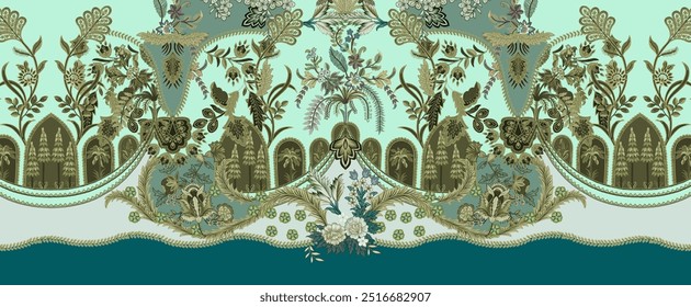 Textile digital design motif pattern decor hand made artwork frame gift card wallpaper women cloth ornament abstract border rug ethnic ikat etc new semi bold flower designs with geomatrical working
