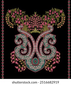 Textile digital design motif pattern decor hand made artwork frame gift card wallpaper women cloth ornament abstract border rug ethnic ikat etc new semi bold flower designs with geomatrical working