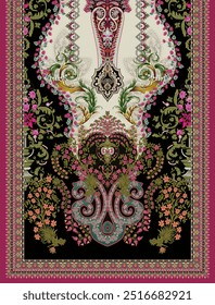 Textile digital design motif pattern decor hand made artwork frame gift card wallpaper women cloth ornament abstract border rug ethnic ikat etc new semi bold flower designs with geomatrical working