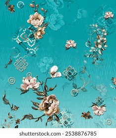 Textile digital design motif pattern decor hand made artwork frame gift card wallpaper women cloth ornament abstract border rug ethnic ikat etc new semi bold flower designs with geometrical