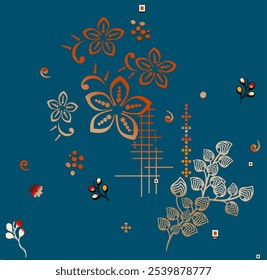 Textile digital design motif pattern decor hand made artwork frame gift card wallpaper women cloth ornament abstract border rug ethnic ikat etc new semi bold flower designs with geomatrical working - Powered by Shutterstock