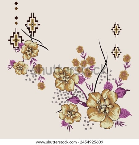 Textile digital design motif pattern decor hand made artwork frame gift card wallpaper women cloth ornament abstract border rug ethnic ikat etc new semi bold flower designs with geomatrical